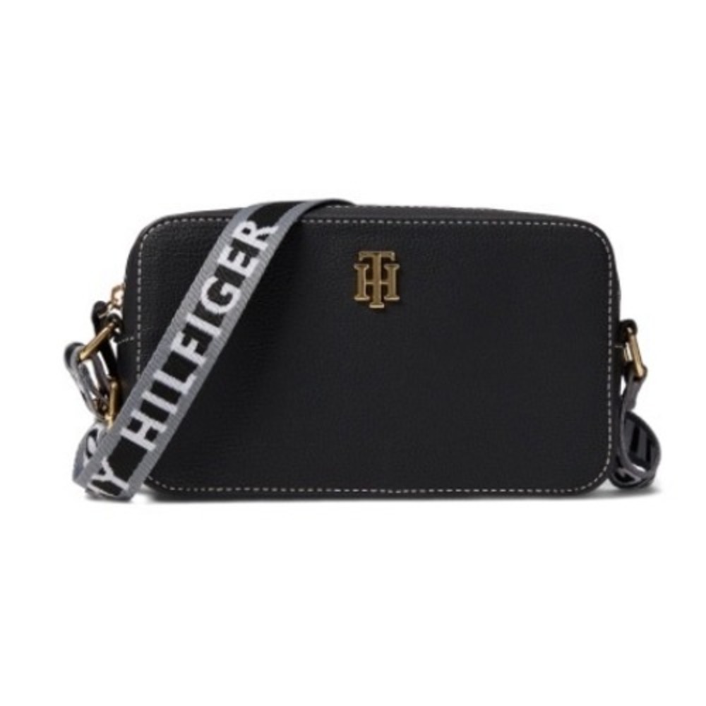 Tommy Hilfiger Crossbody Bag Women Small Camera Bag Black Logo Strap Excellent